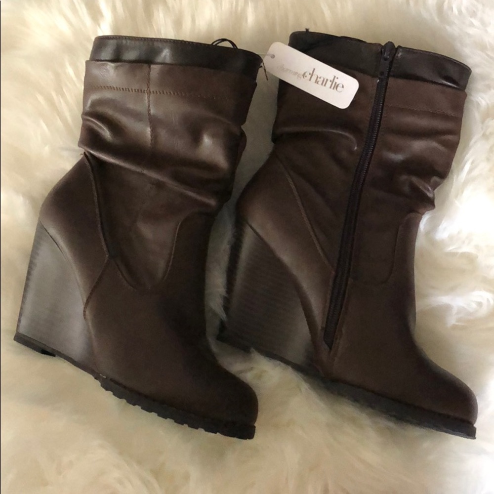 Brown wedge bootie size 7
